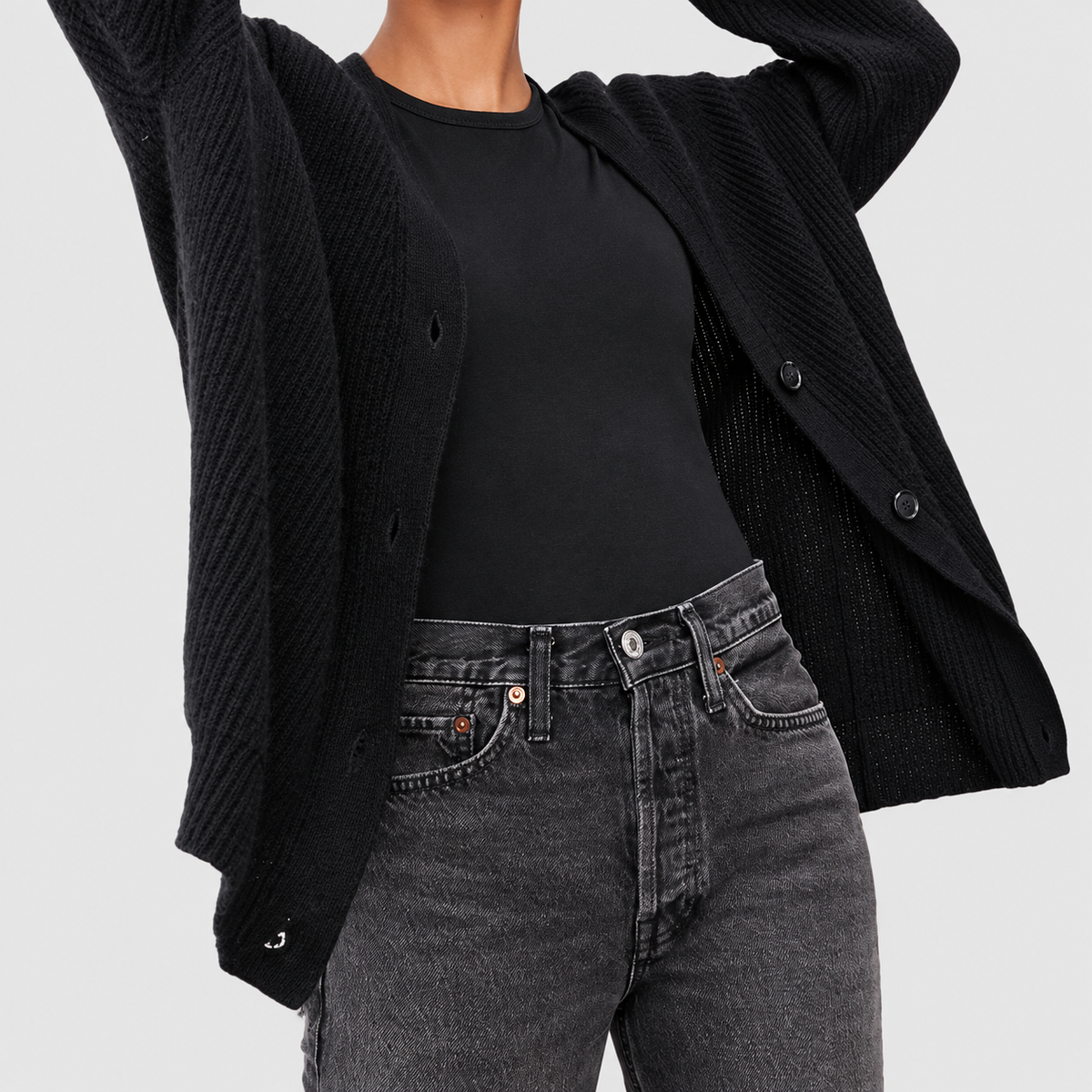 Evelina | Women’s Oversized V-Neck Ribbed Cardigan — product detail 3