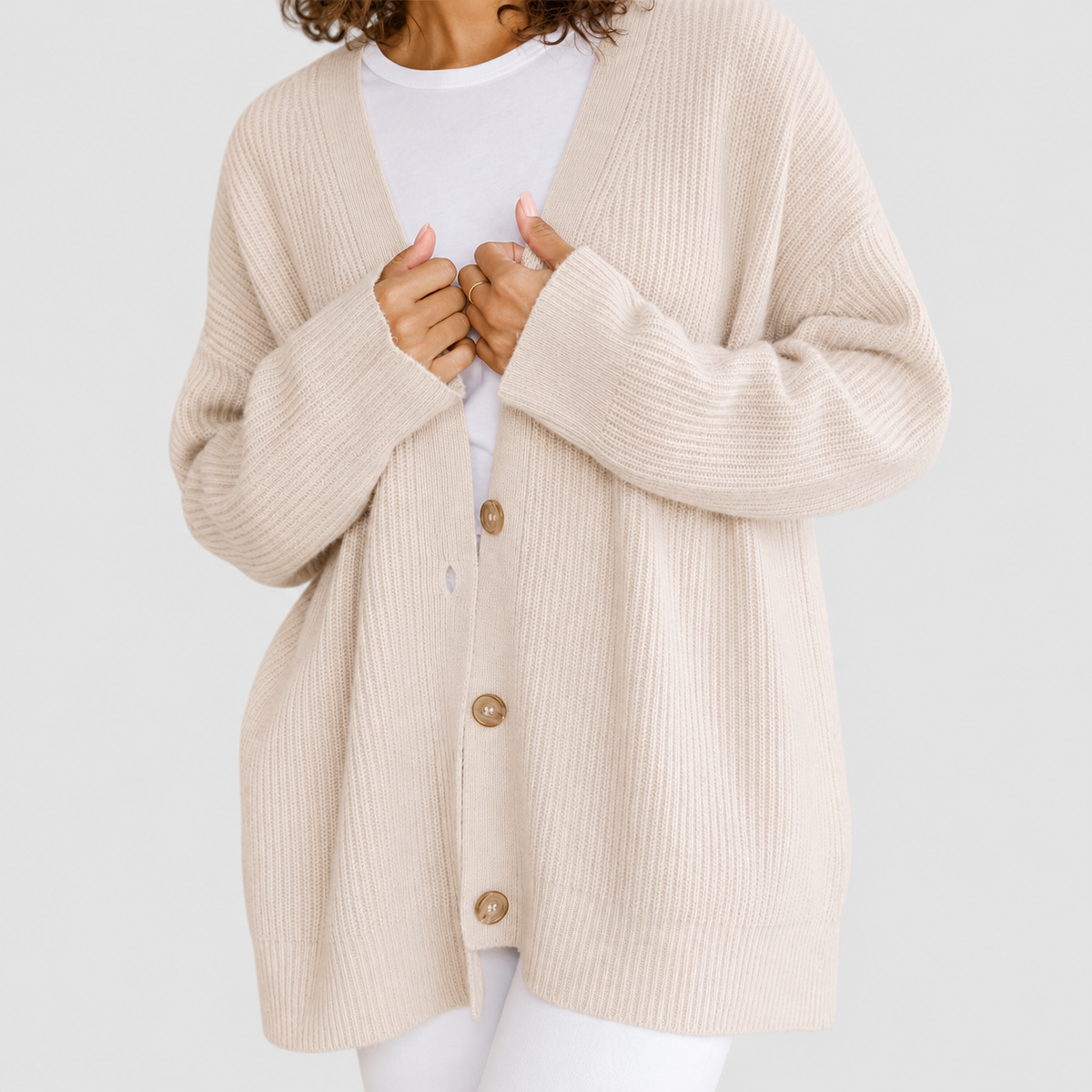 Evelina | Women’s Oversized V-Neck Ribbed Cardigan — product detail 6