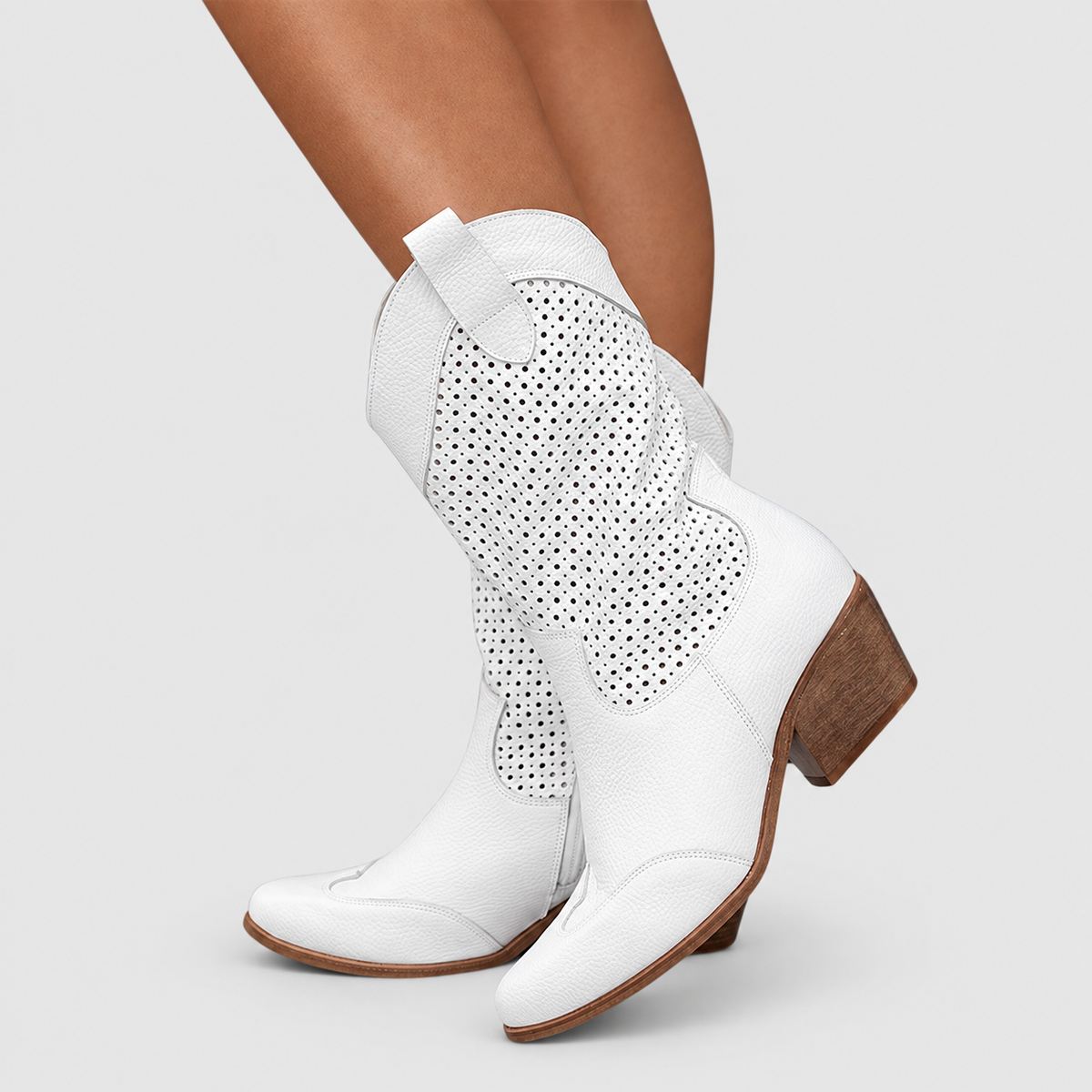 Faye | Women’s Perforated Ankle Boots — White