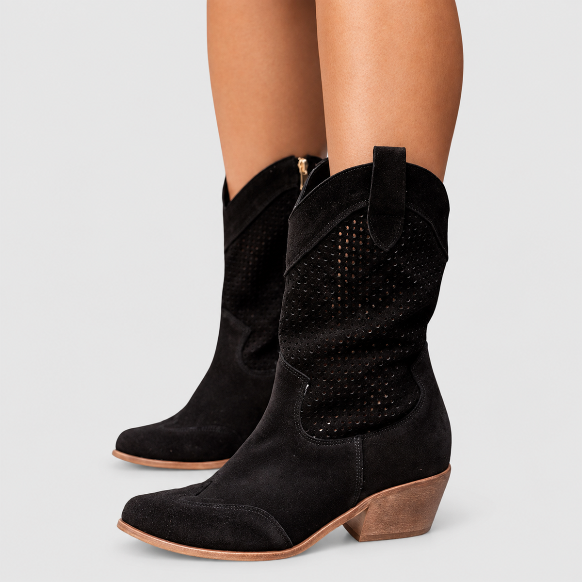 Faye | Women’s Perforated Ankle Boots — Black