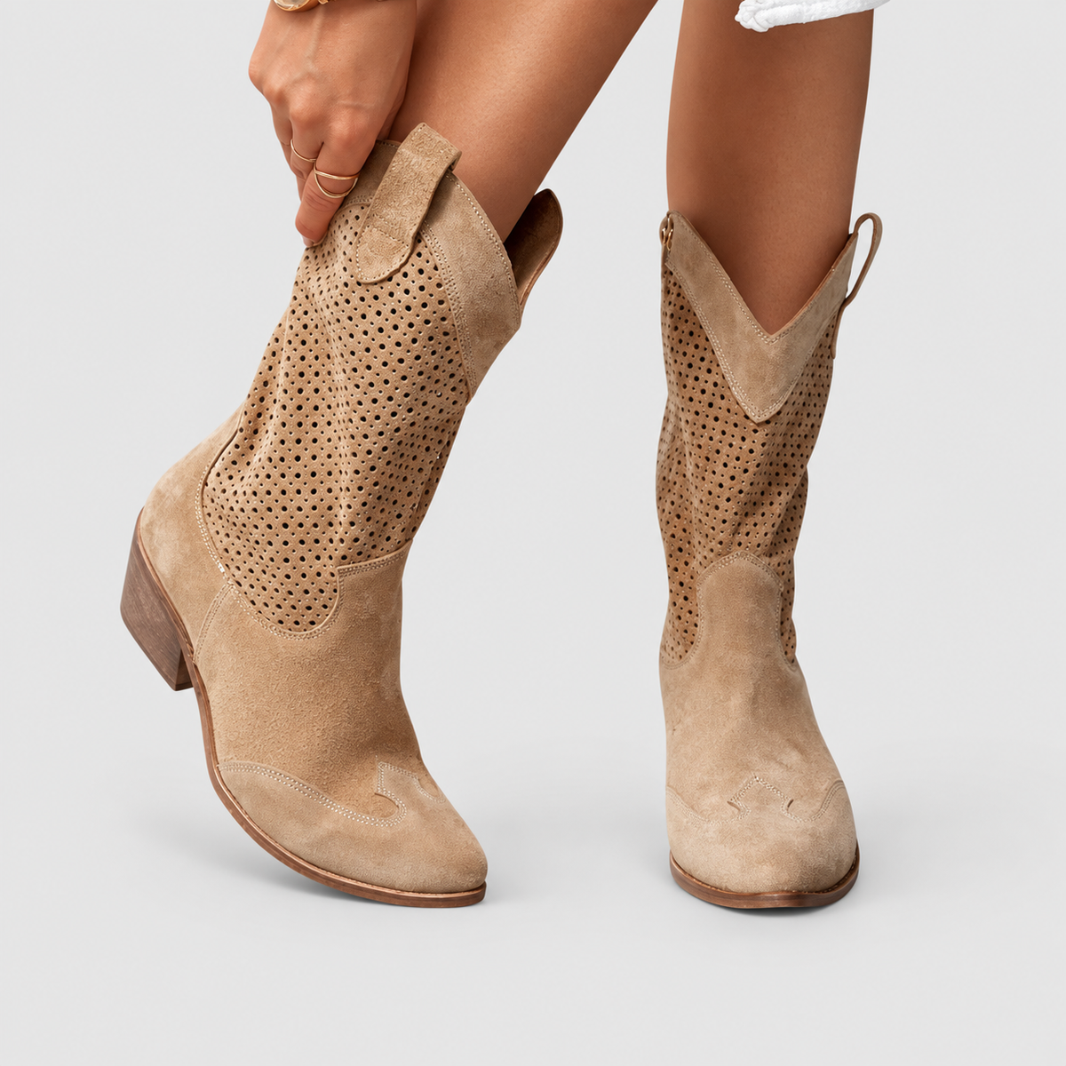 Faye | Women’s Perforated Ankle Boots — Brown