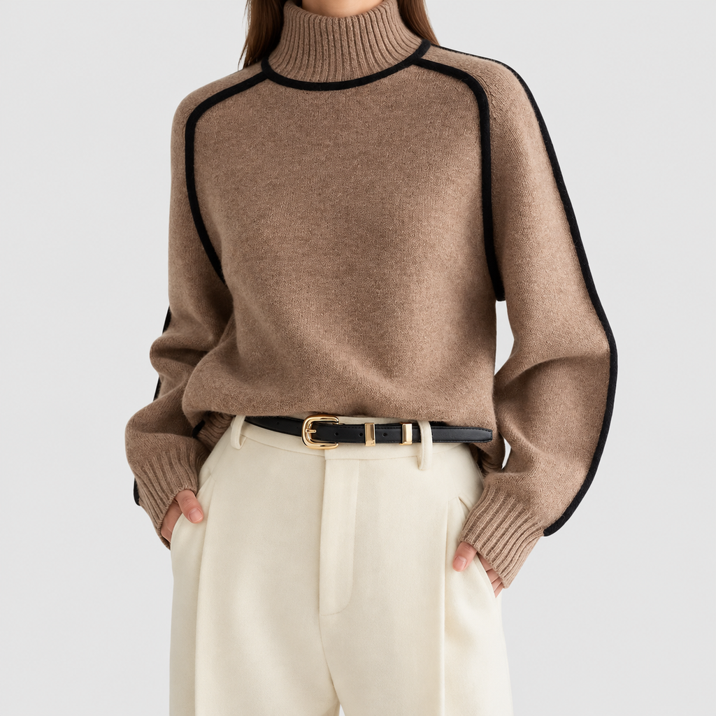 Fayetta | Women’s Contrast-Trim Turtleneck Sweater — product detail 1