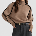 Fayetta | Women’s Contrast-Trim Turtleneck Sweater — Brown