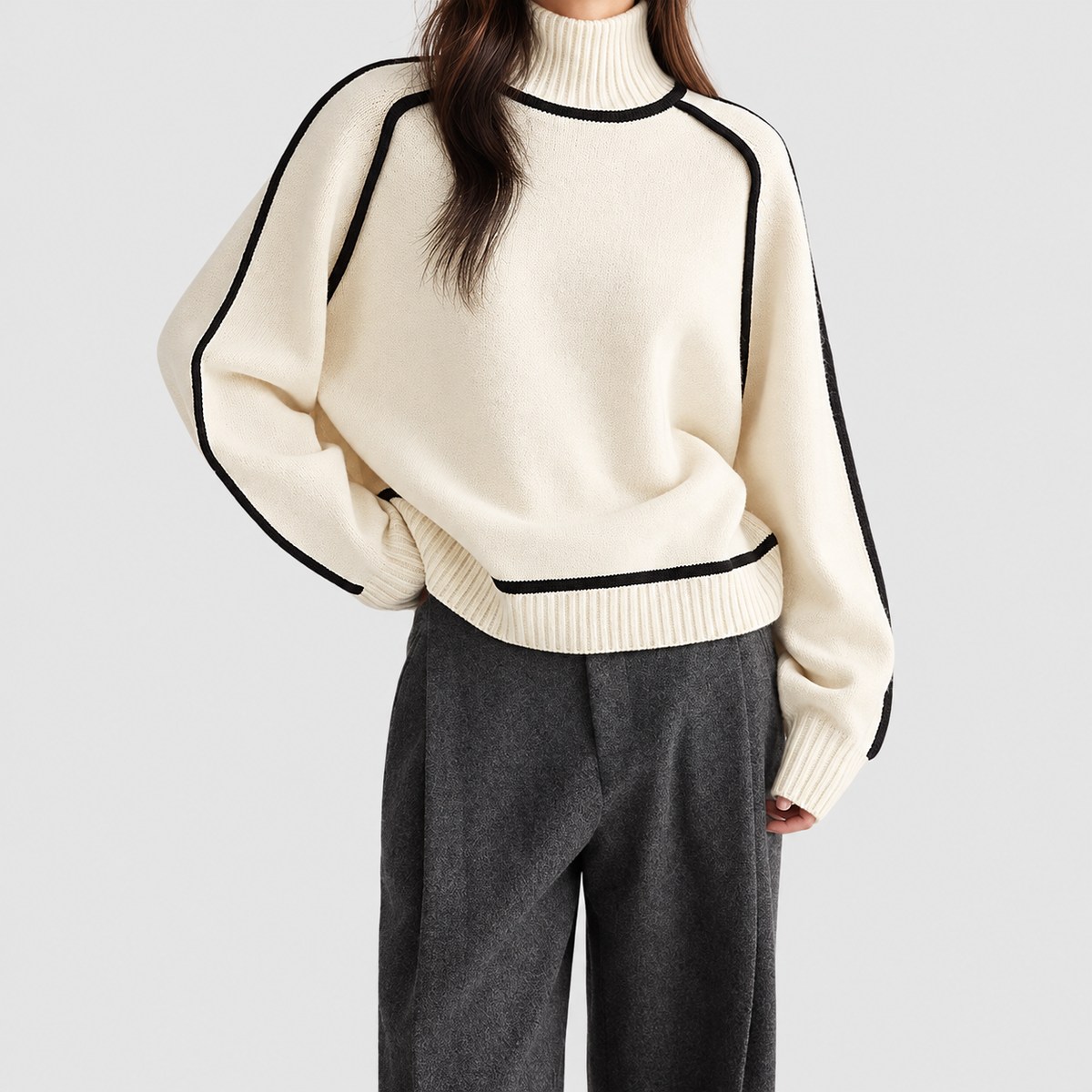 Fayetta | Women’s Contrast-Trim Turtleneck Sweater — product detail 3