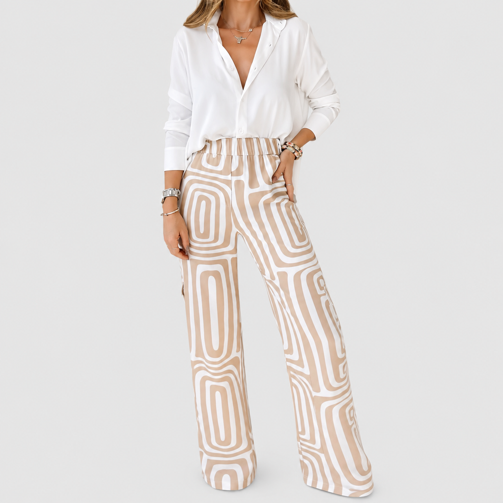 Felicia-Claire | Women’s Blouse and Geometric-Print Pants Set — product detail 3