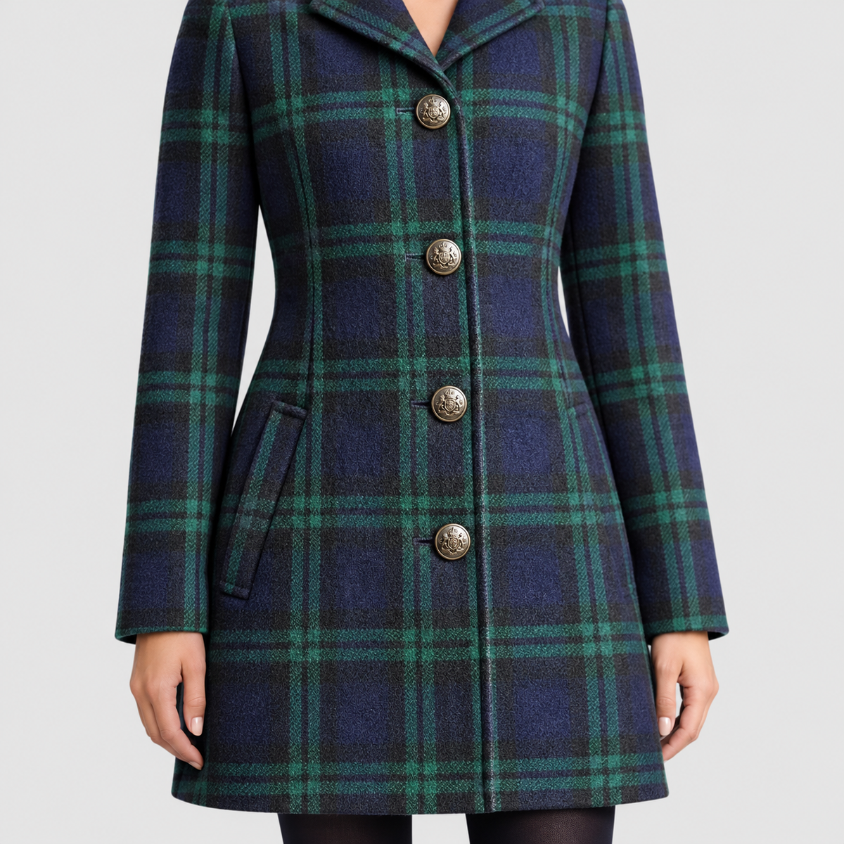 Felicia | Women’s Tartan Longline Coat with Stand Collar — product detail 5