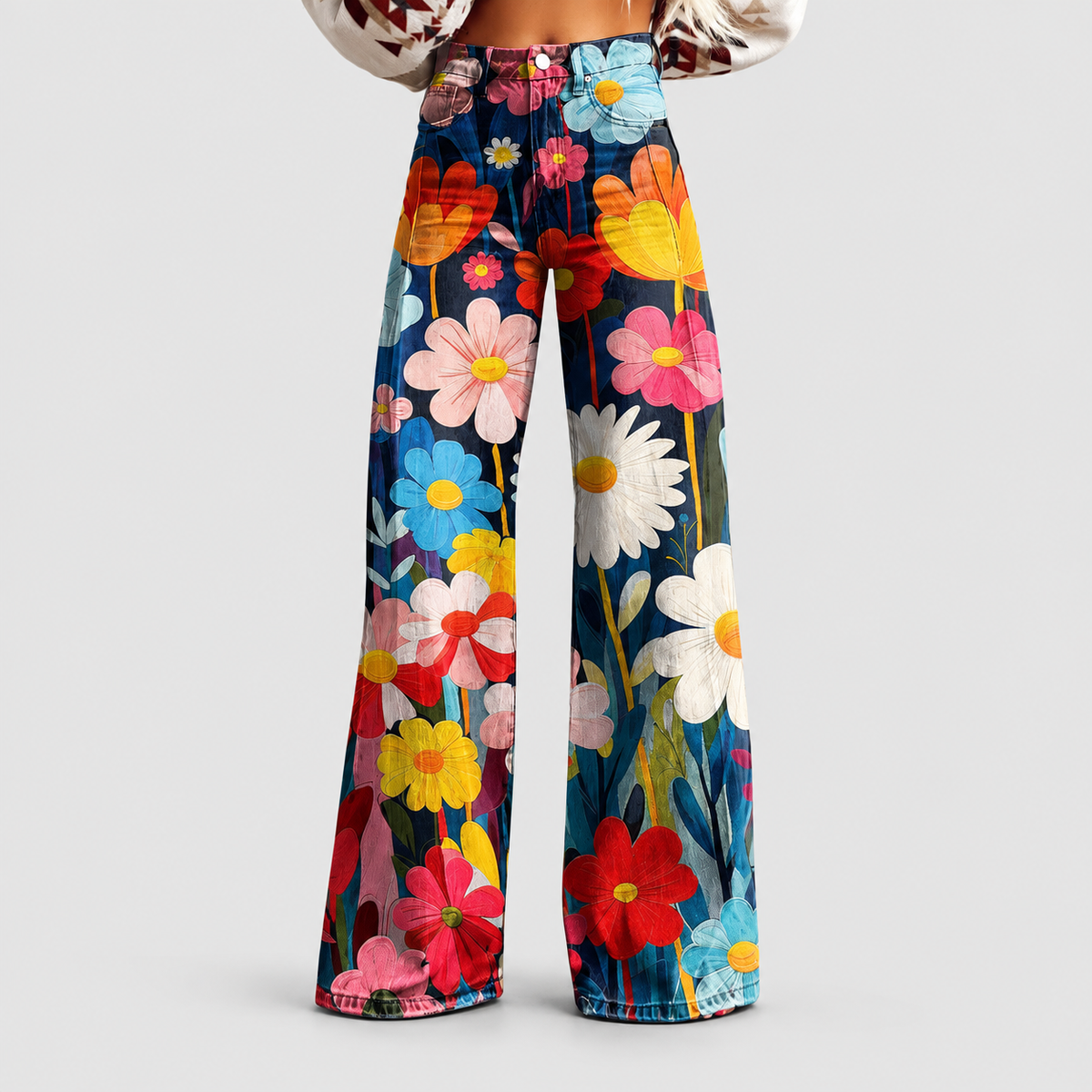 Fenella | Women’s Colourful Floral-Print Wide-Leg Pants — product detail 1