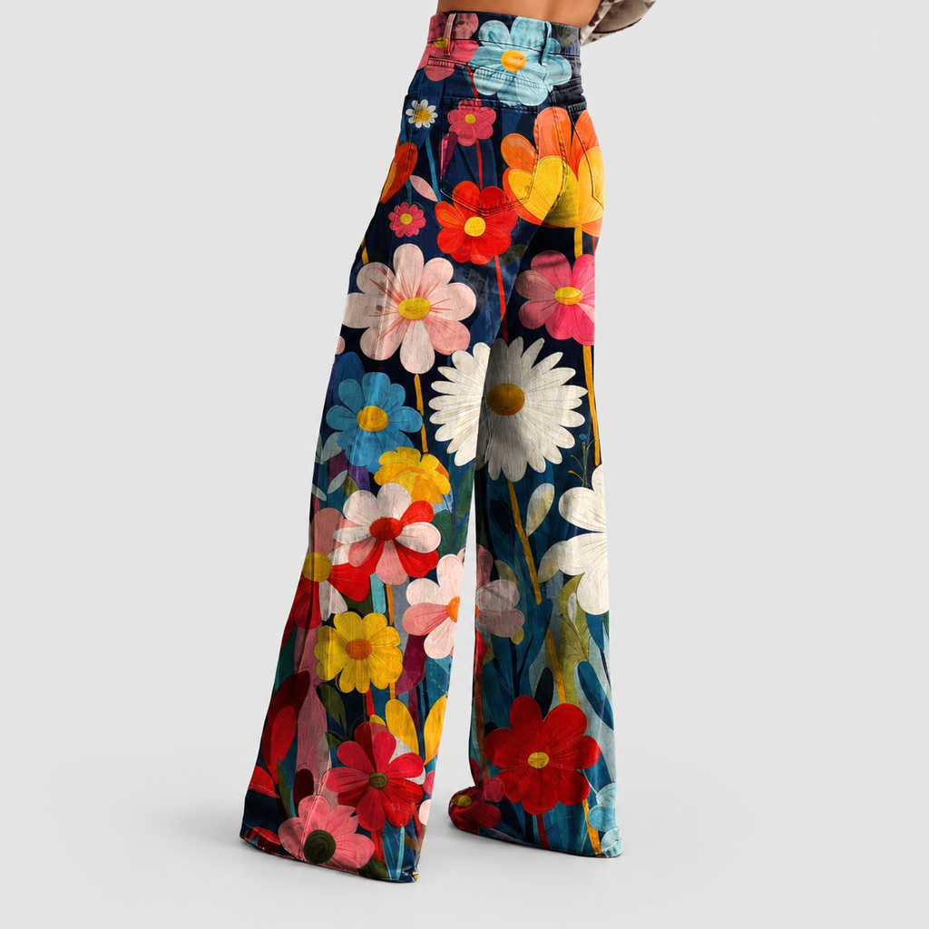 Fenella | Women’s Colourful Floral-Print Wide-Leg Pants — product detail 2