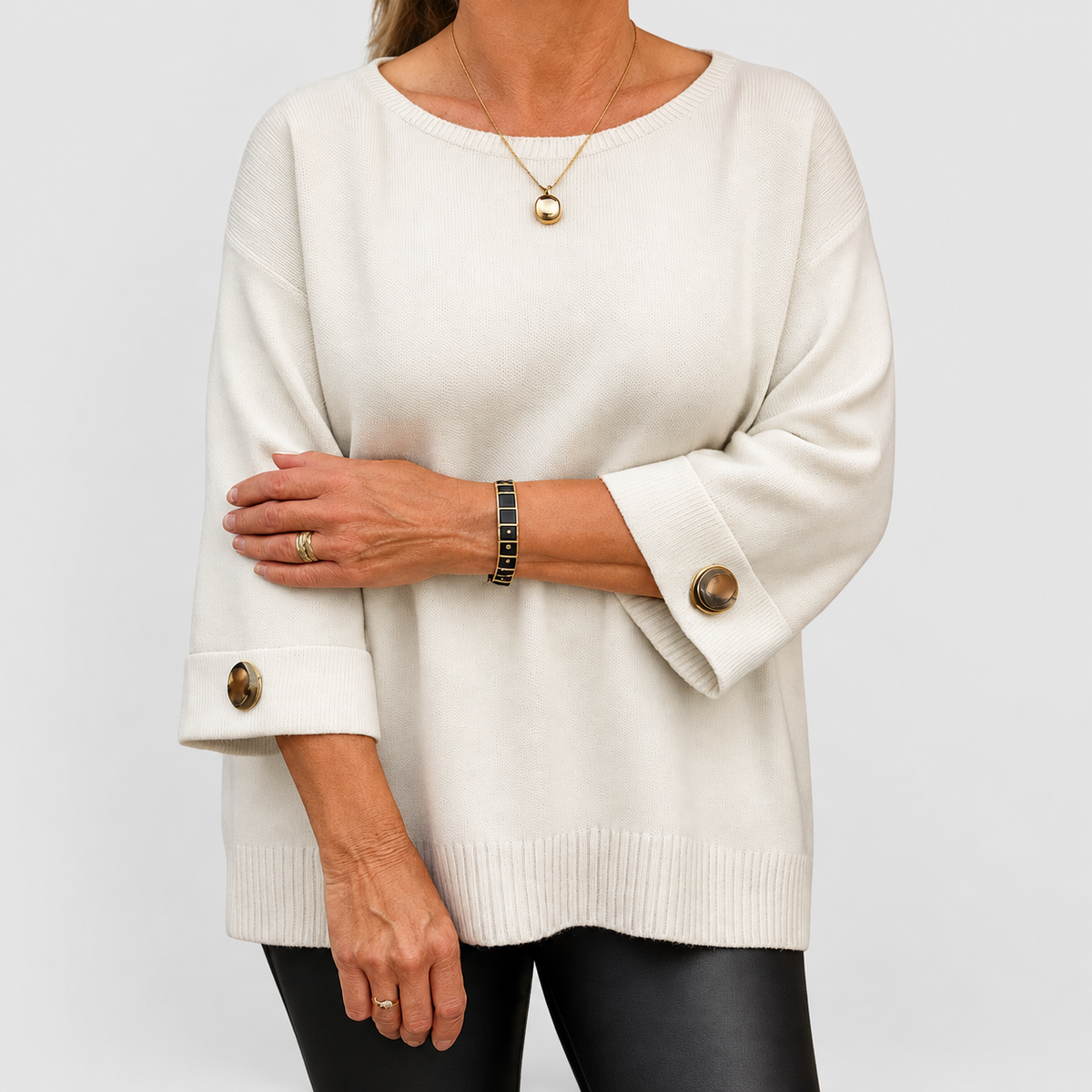 Fenna | Women’s Elegant Button-Detail Sweater — White
