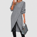 Fiamma | Women’s Asymmetric Wrap-Effect Tunic Sweater Dress — Grey