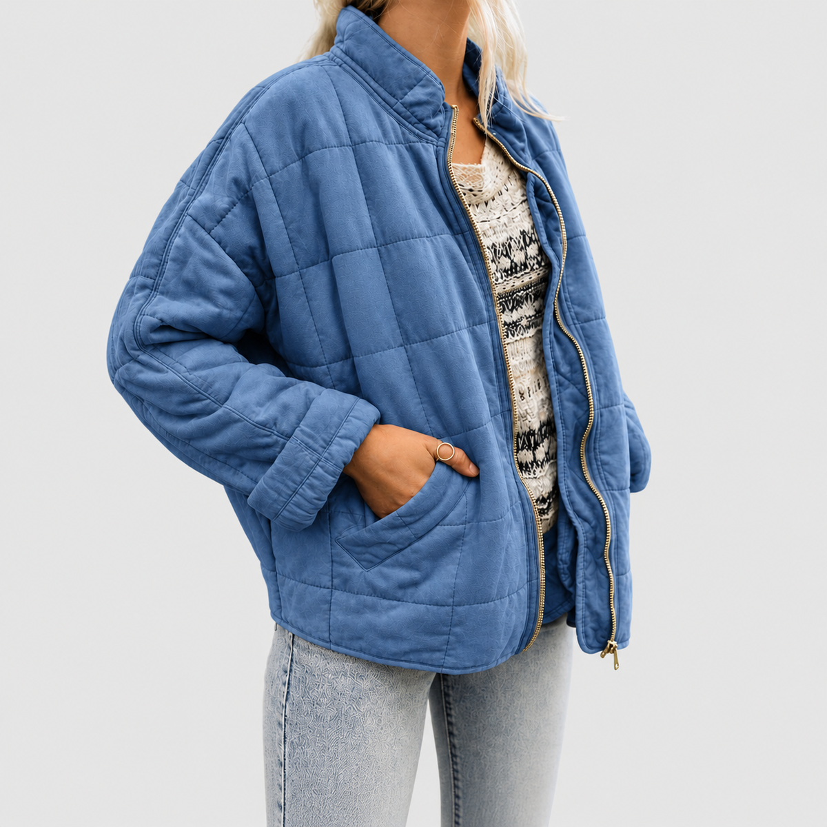Fiorenza | Women’s Relaxed Quilted Zip-Up Jacket — product detail 5