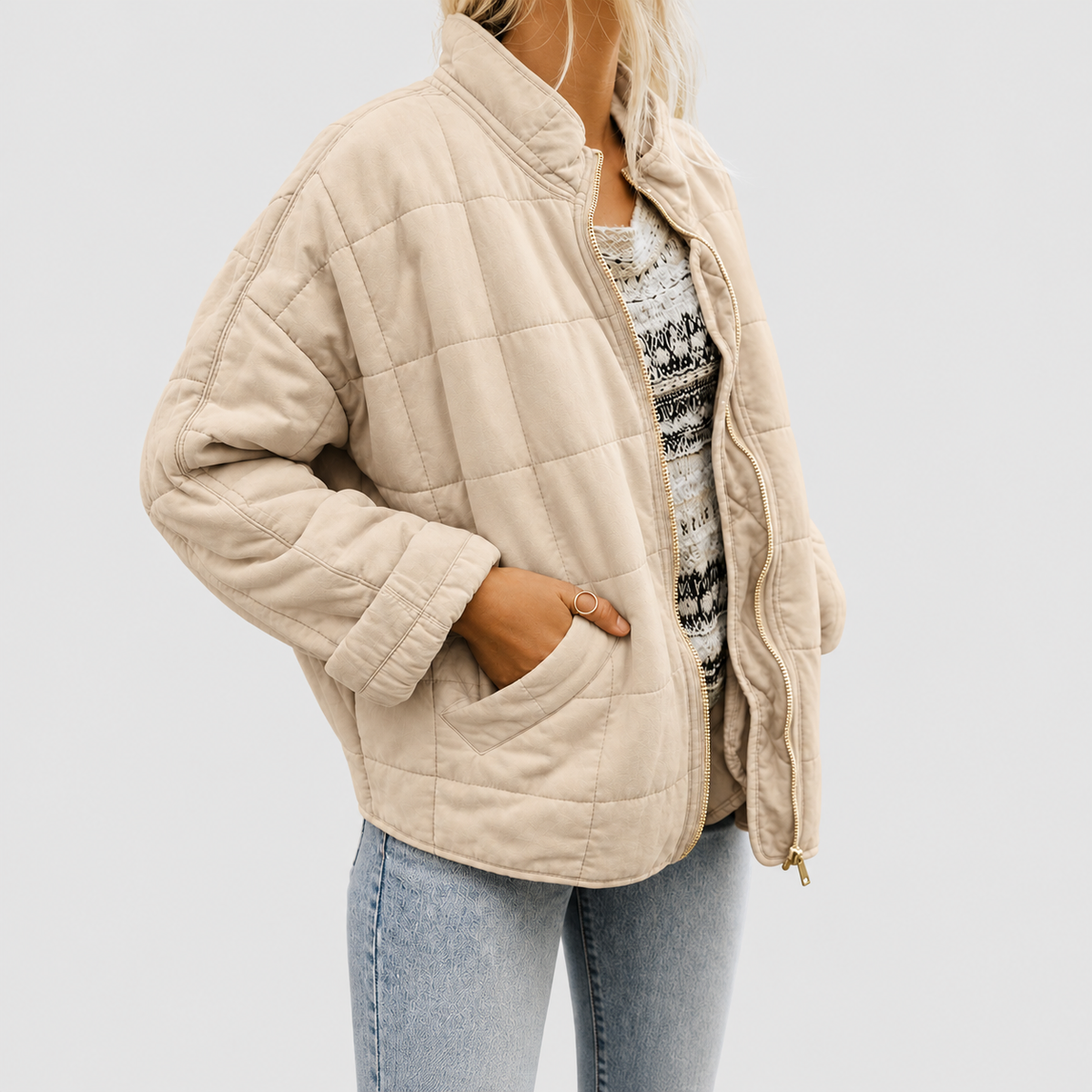 Fiorenza | Women’s Relaxed Quilted Zip-Up Jacket — product detail 8