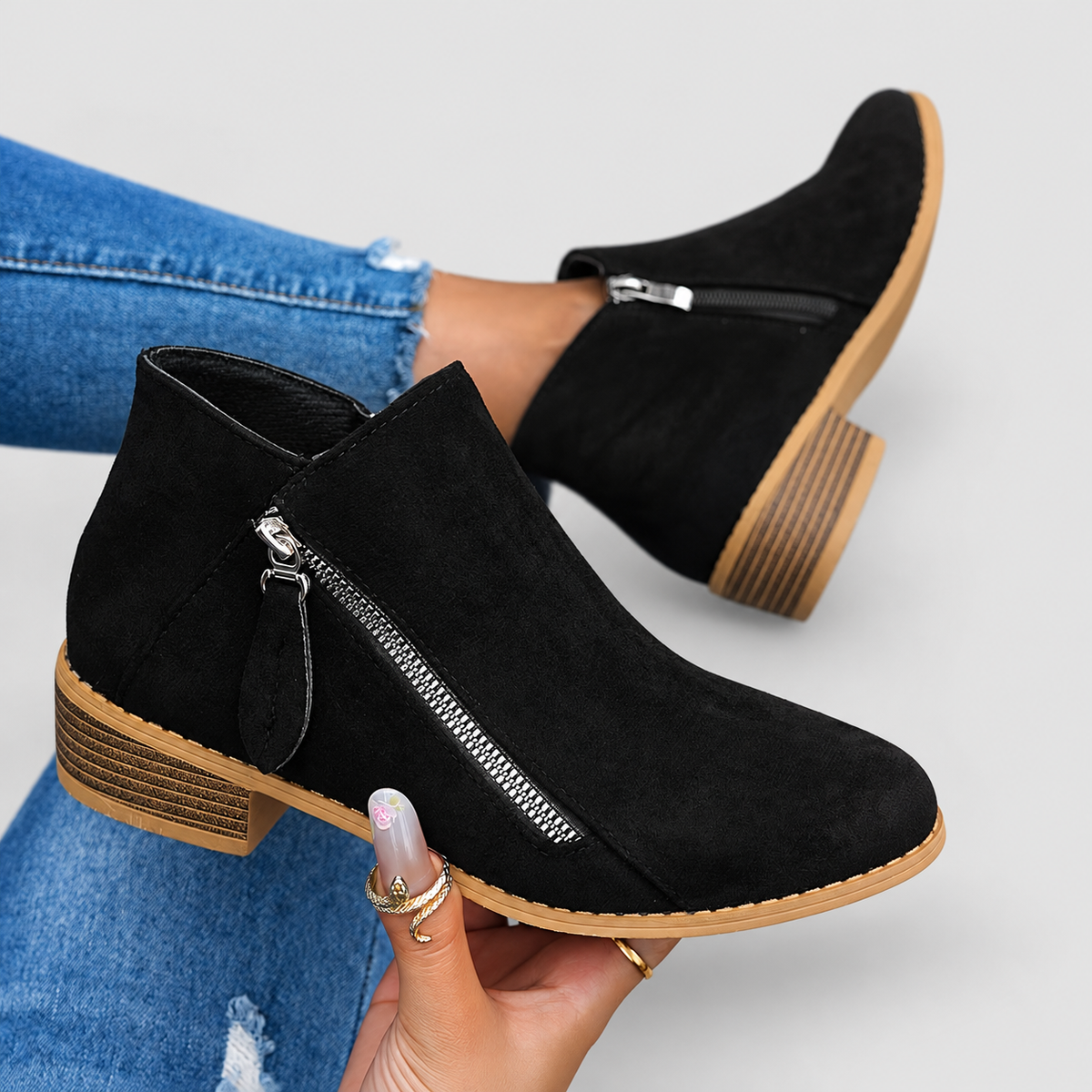 Flavia | Women’s Stacked-Heel Side-Zip Ankle Boots — Black