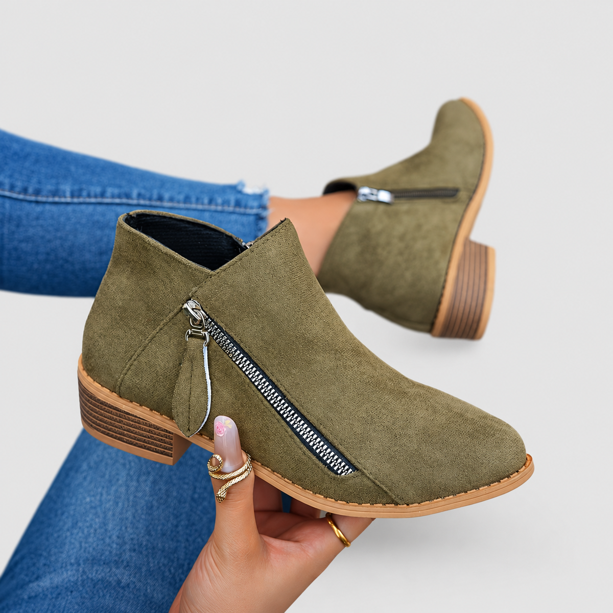 Flavia | Women’s Stacked-Heel Side-Zip Ankle Boots — product detail 12