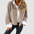 Josephine | Women’s Collarless Button-Front Cropped Coat — Beige