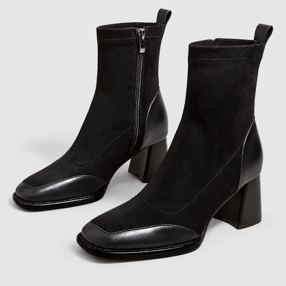 Florence | Women’s Side-Zip Block-Heel Ankle Boots — Midnight Black