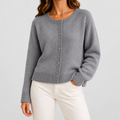 Floriana | Women’s Cropped Knit Button-Front Cardigan — Grey