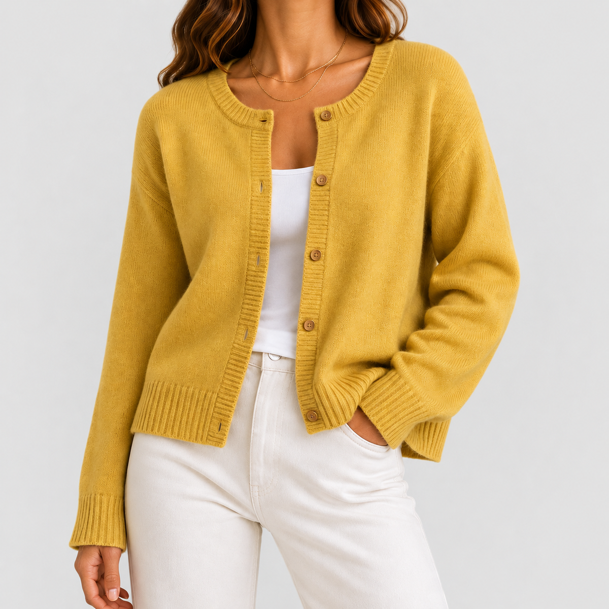 Floriana | Women’s Cropped Knit Button-Front Cardigan — Yellow