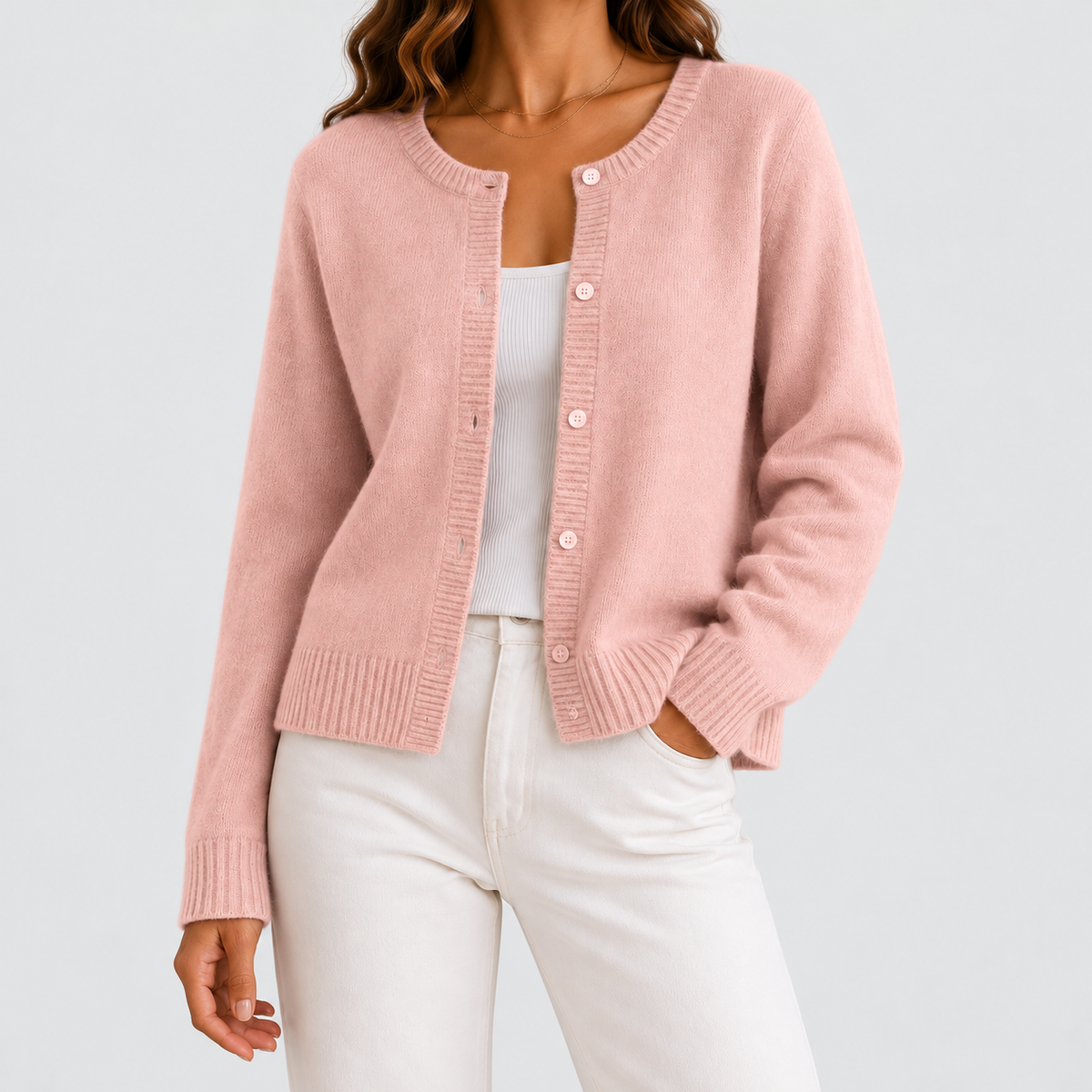 Floriana | Women’s Cropped Knit Button-Front Cardigan — Pink