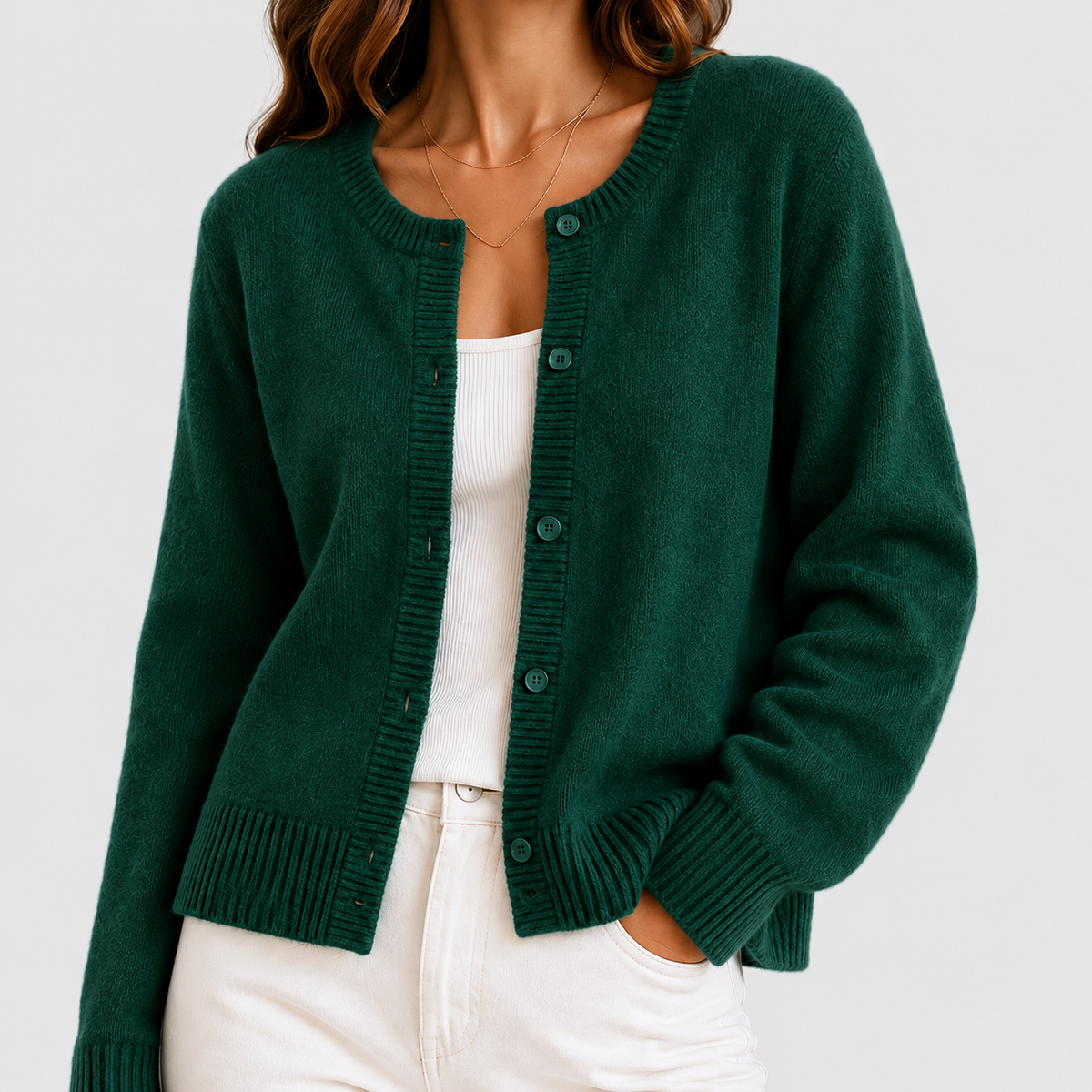Floriana | Women’s Cropped Knit Button-Front Cardigan — Green