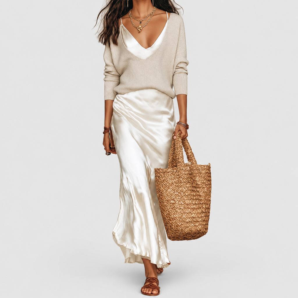 Francine | Women’s Knit and Satin Two-Piece Set — product detail 7