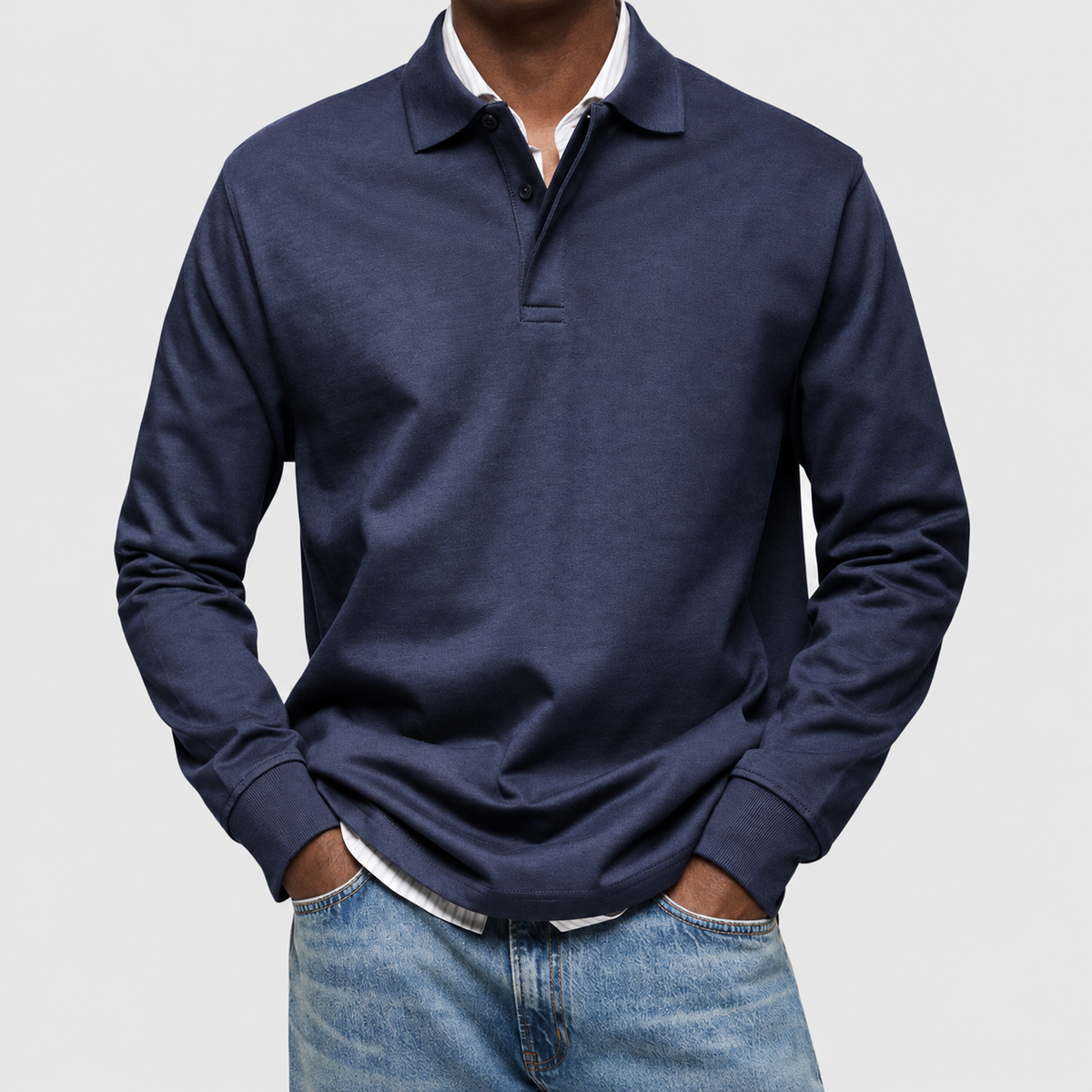 Frederick-James | Men’s Long-Sleeve Polo Shirt — Navy blue