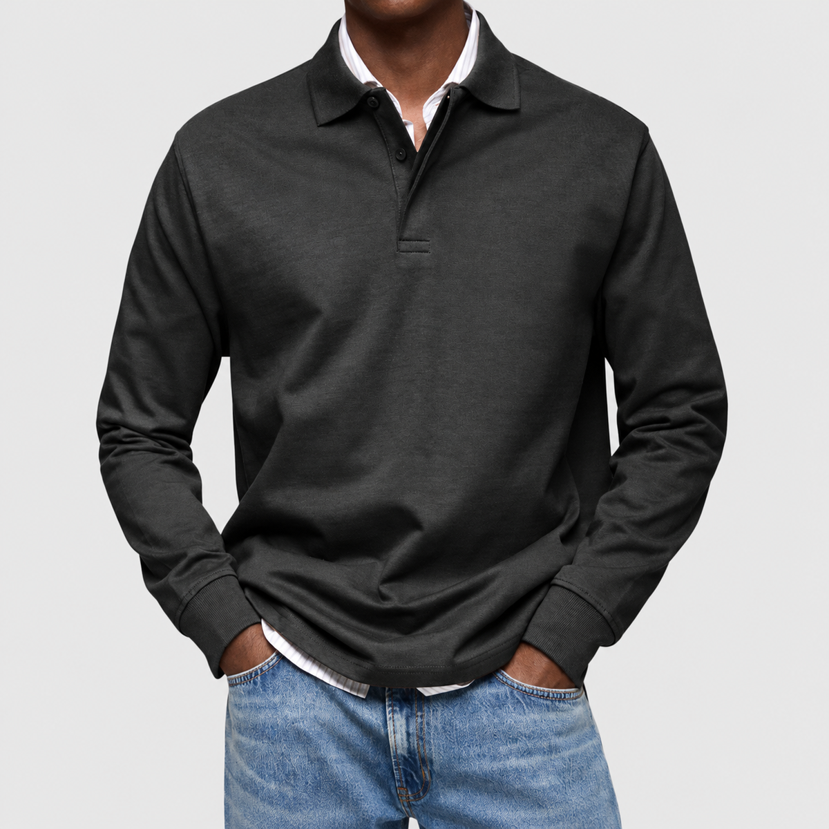 Frederick-James | Men’s Long-Sleeve Polo Shirt — Black