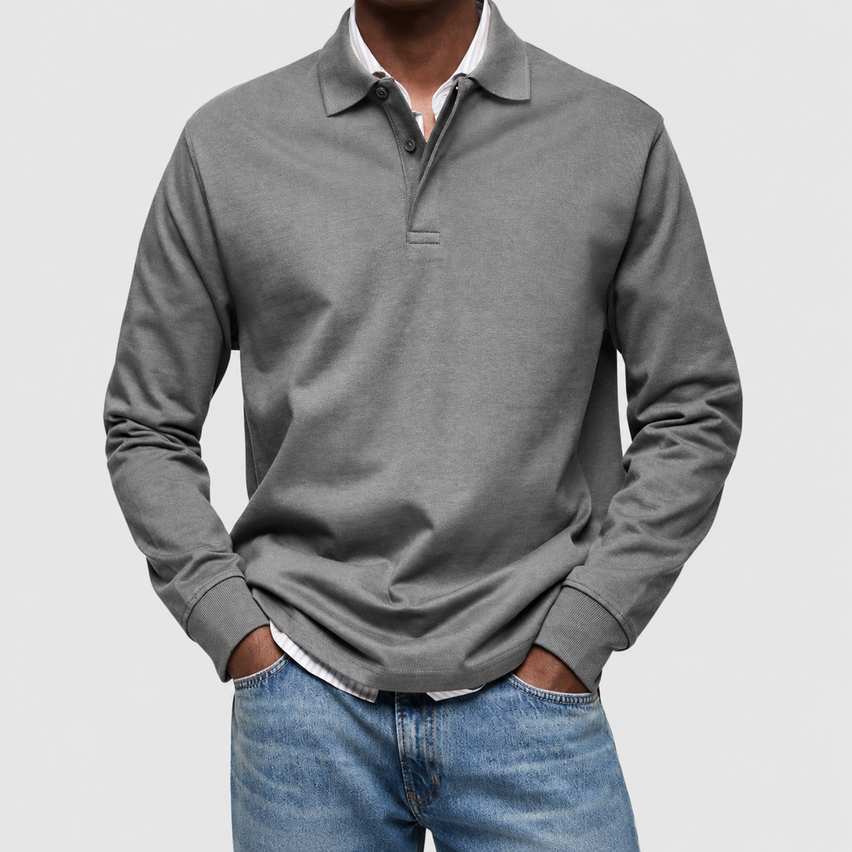 Frederick-James | Men’s Long-Sleeve Polo Shirt — Grey