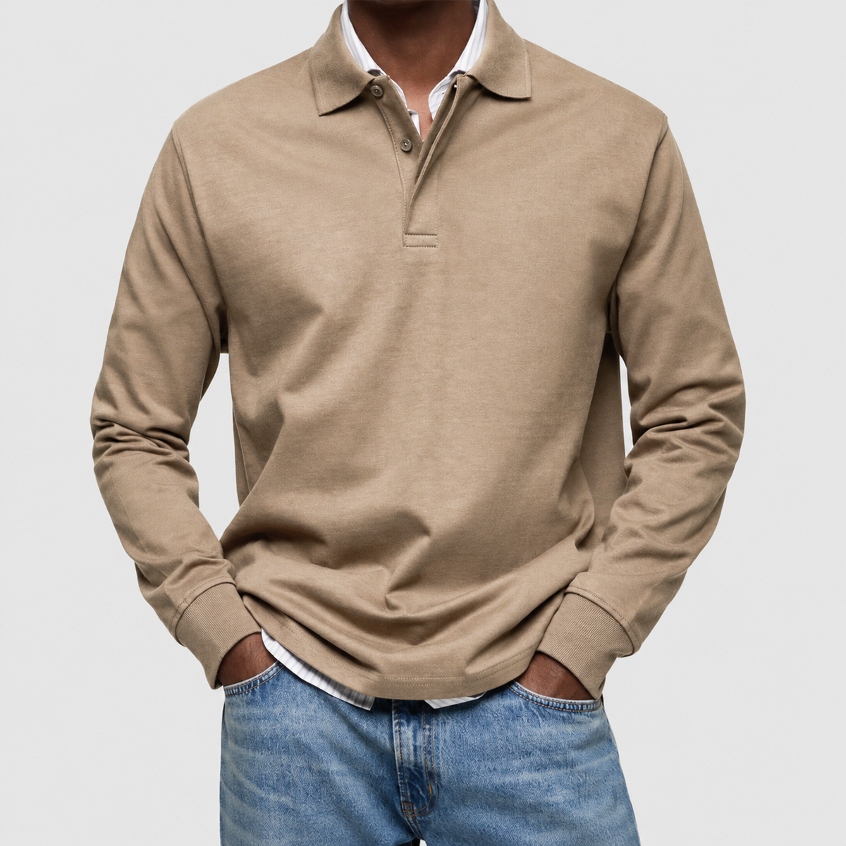 Frederick-James | Men’s Long-Sleeve Polo Shirt — Khaki