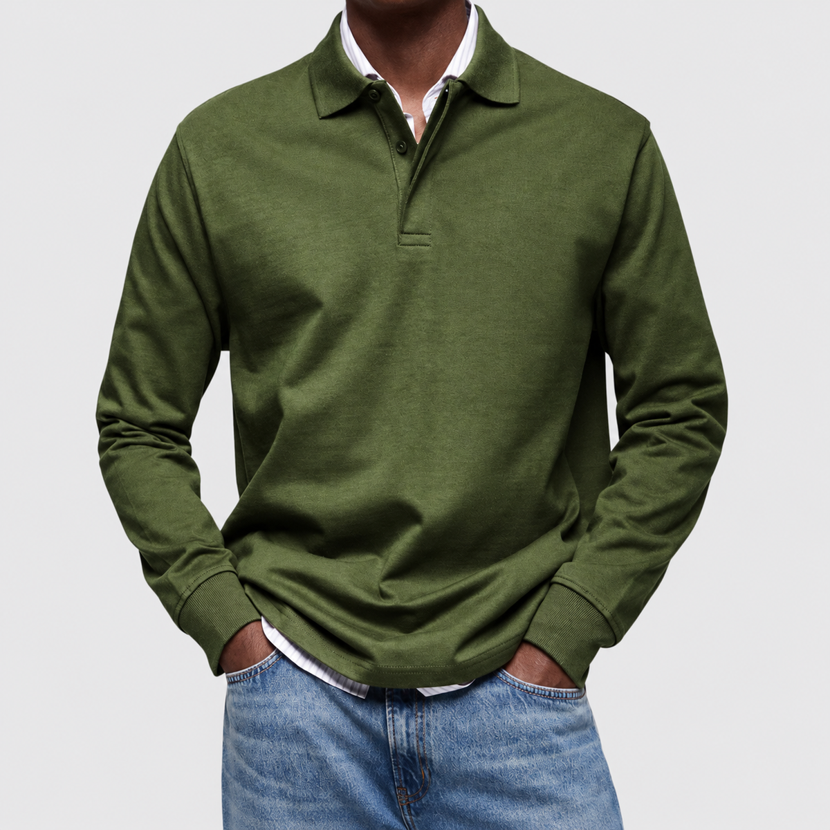 Frederick-James | Men’s Long-Sleeve Polo Shirt — Army green