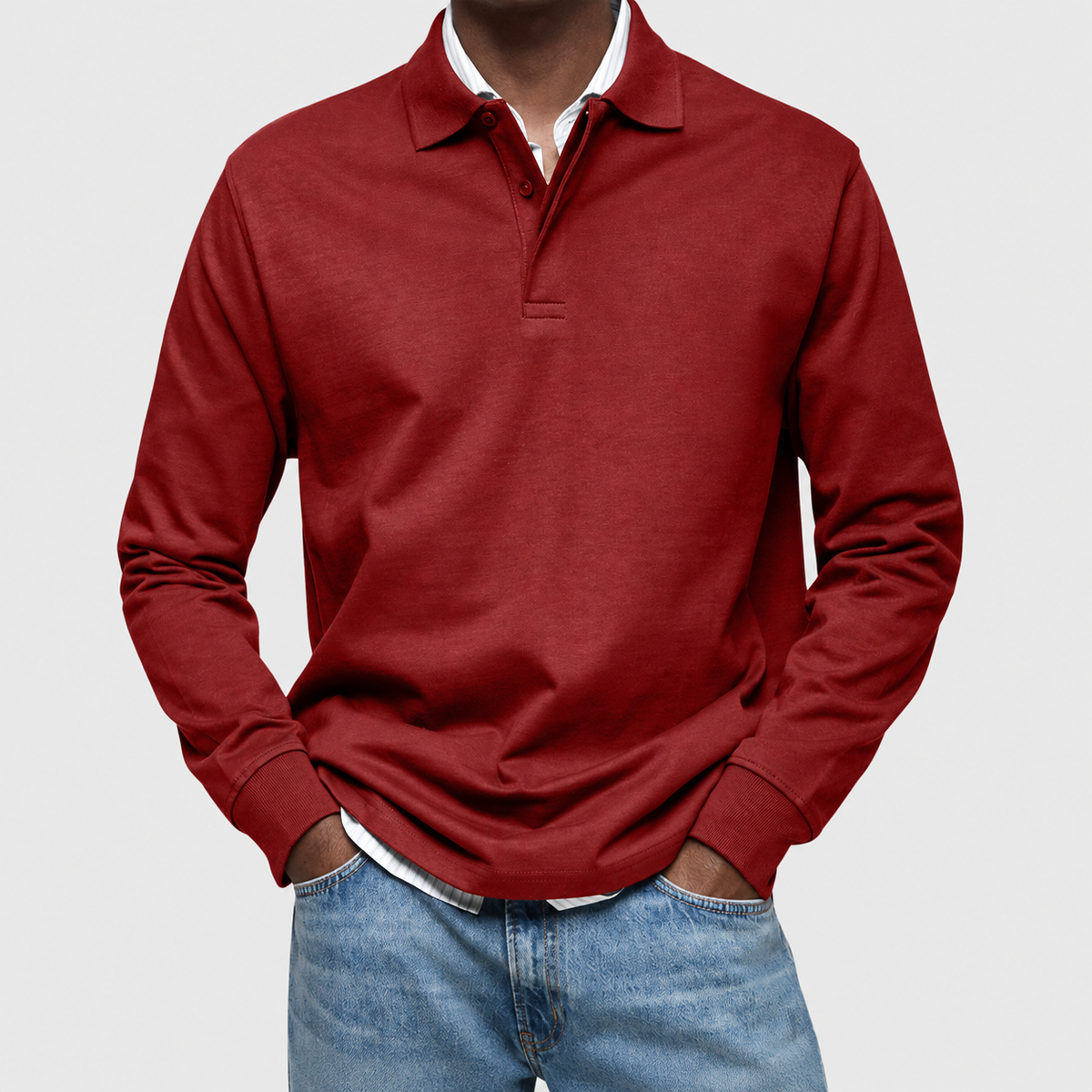 Frederick-James | Men’s Long-Sleeve Polo Shirt — Red