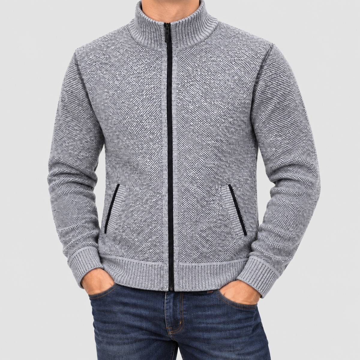 Owen | Men’s Full-Zip Lined Cardigan — Light Grey