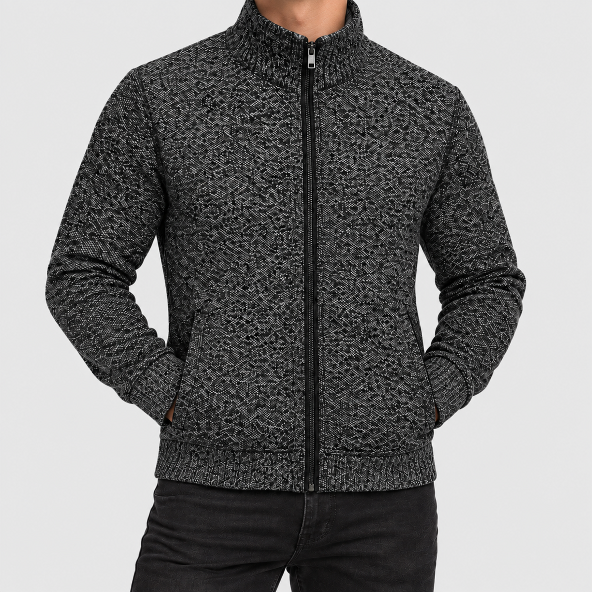 Owen | Men’s Full-Zip Lined Cardigan — Dark Grey