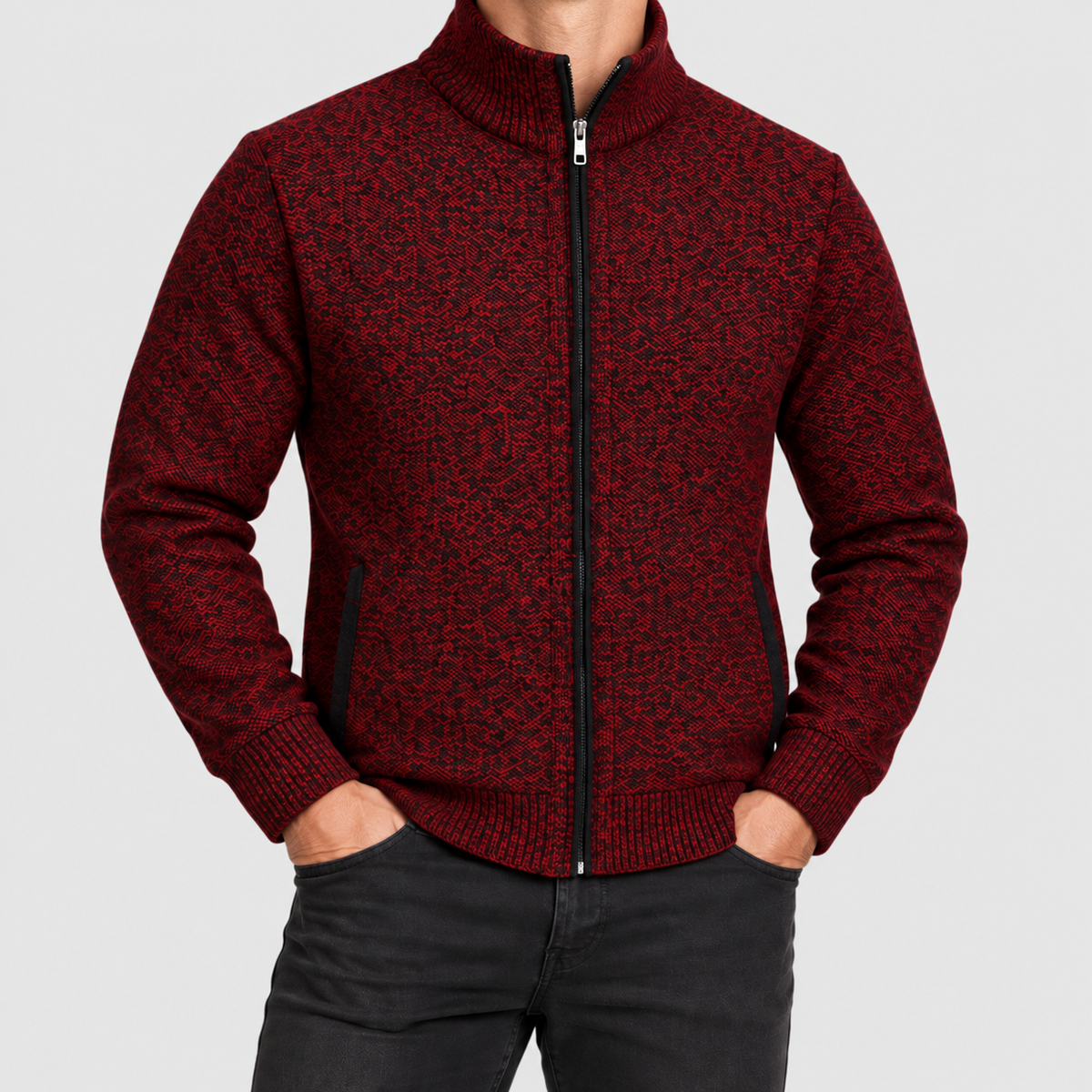 Owen | Men’s Full-Zip Lined Cardigan — Wine Red