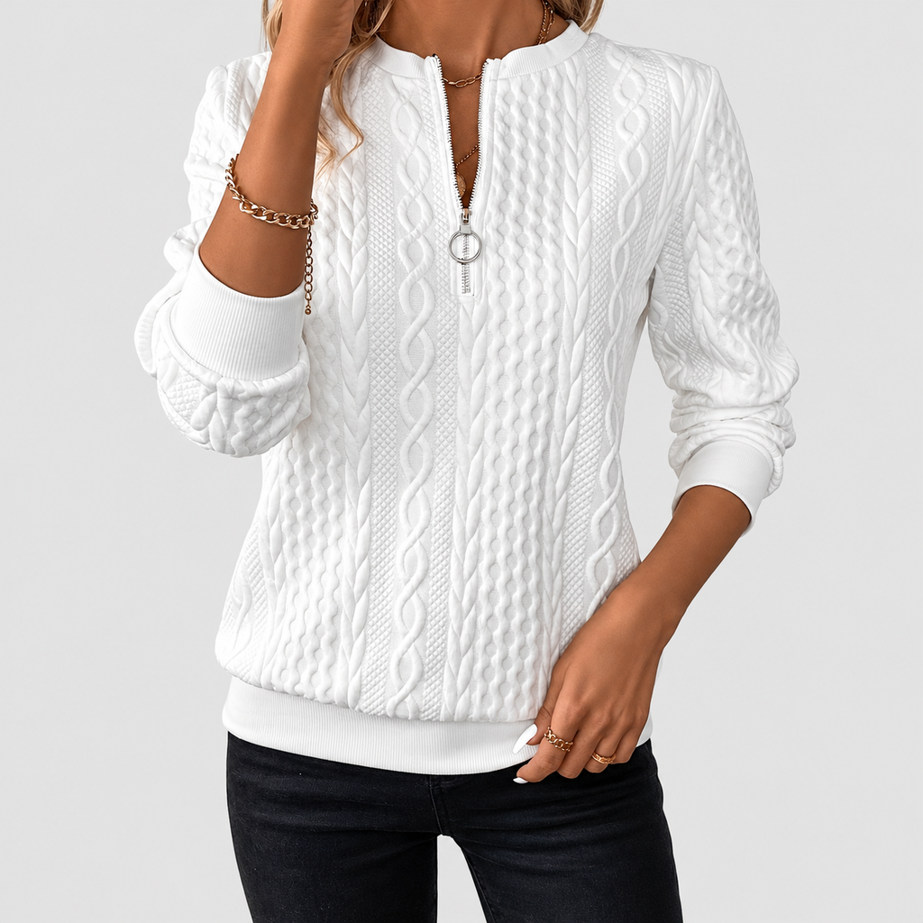 Gabriella-Claire | Women’s Textured Quarter-Zip Knit Sweater — White