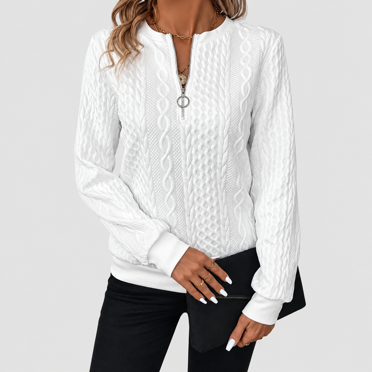 Gabriella-Claire | Women’s Textured Quarter-Zip Knit Sweater — product detail 3