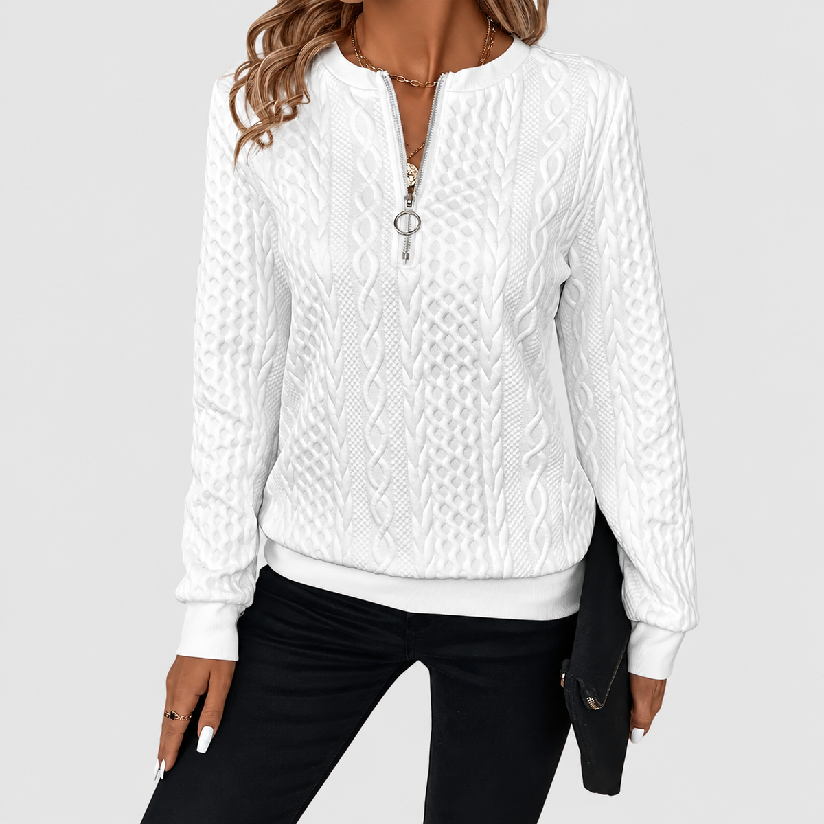 Gabriella-Claire | Women’s Textured Quarter-Zip Knit Sweater — product detail 5