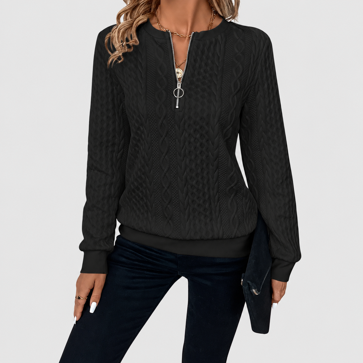 Gabriella-Claire | Women’s Textured Quarter-Zip Knit Sweater — product detail 8