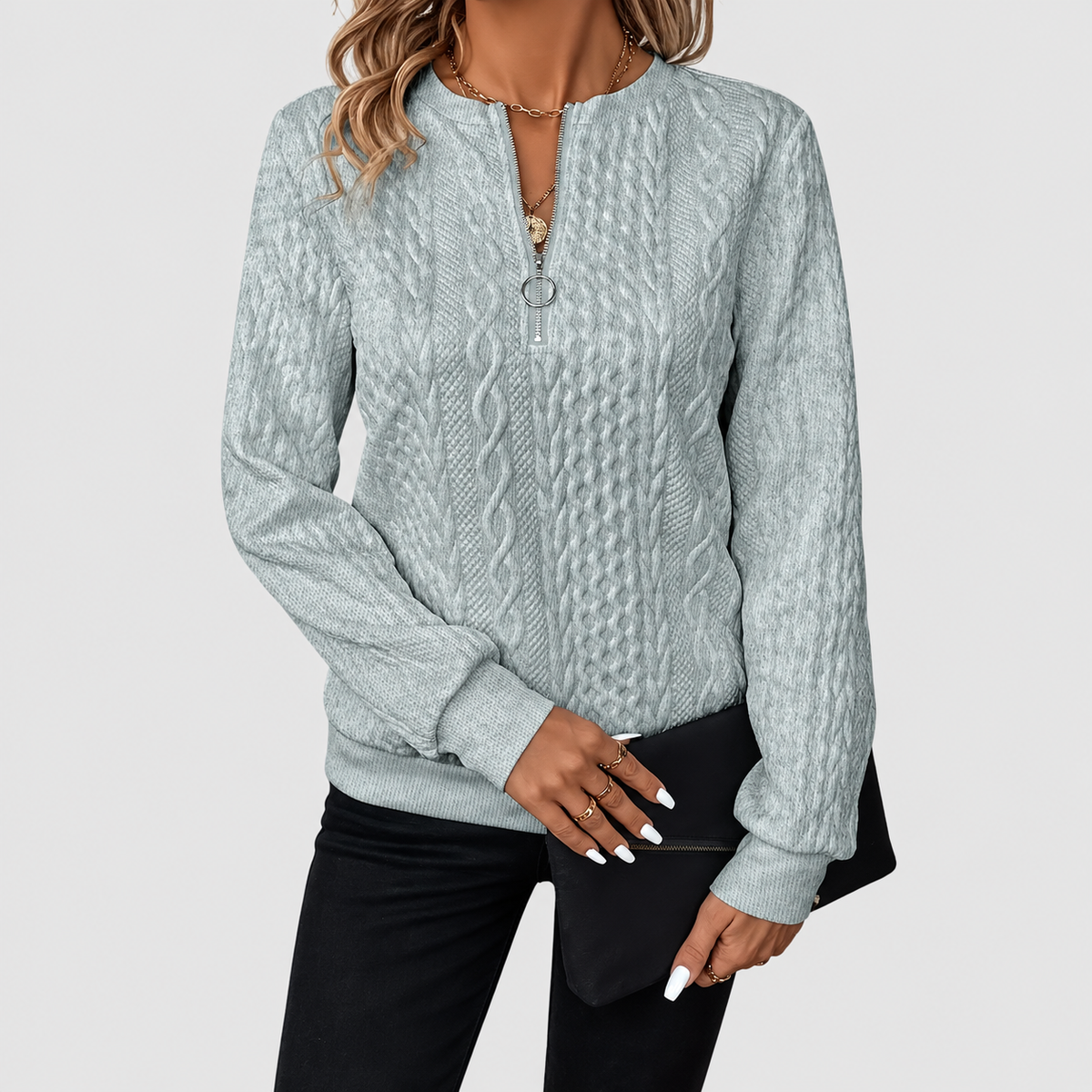 Gabriella-Claire | Women’s Textured Quarter-Zip Knit Sweater — product detail 14