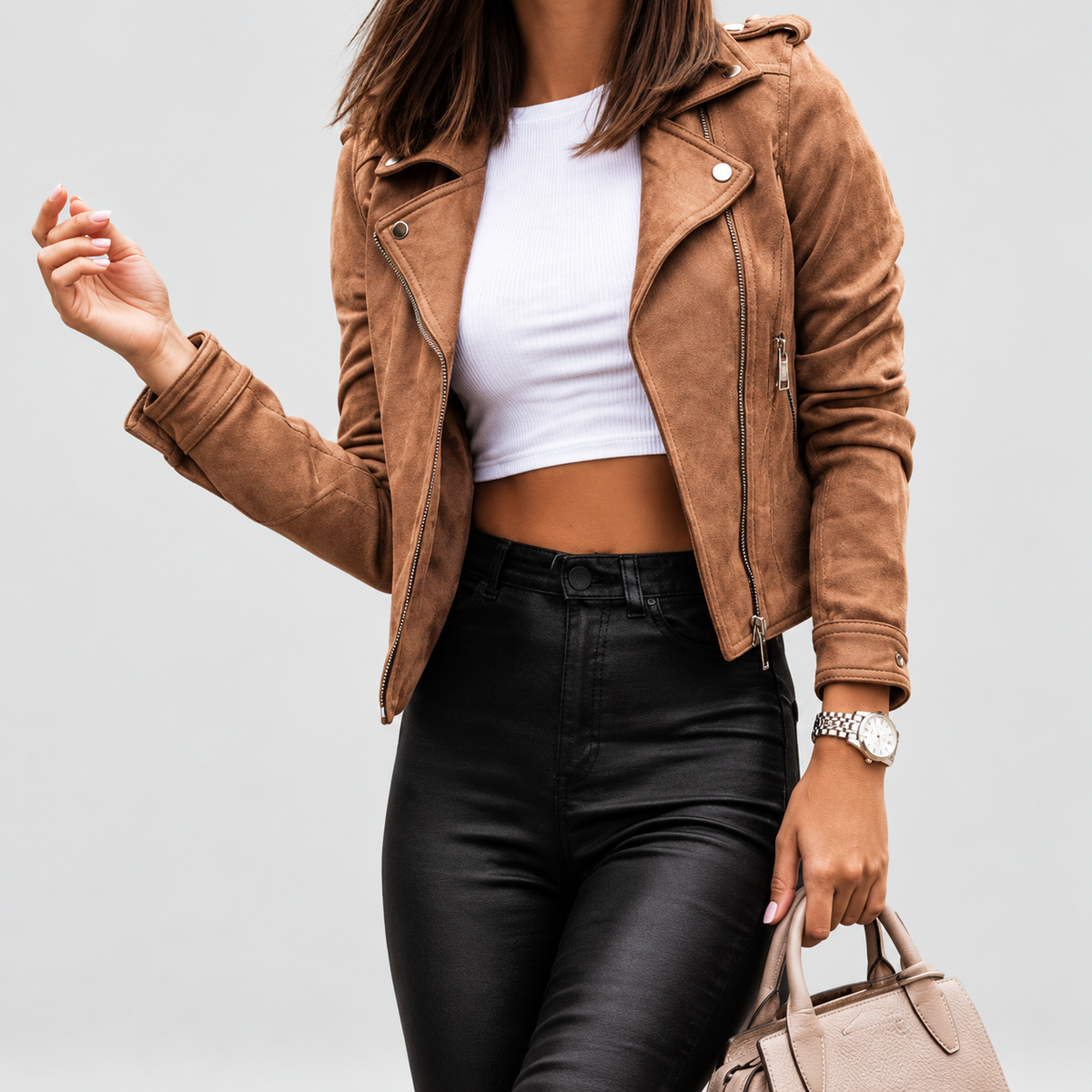 Gabriella | Women’s Suede-Look Moto Jacket — product detail 5
