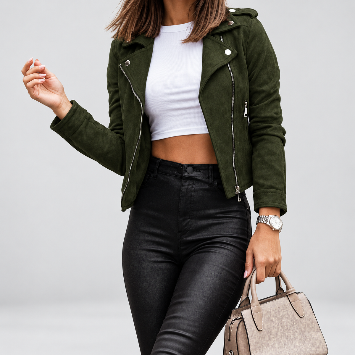 Gabriella | Women’s Suede-Look Moto Jacket — product detail 13