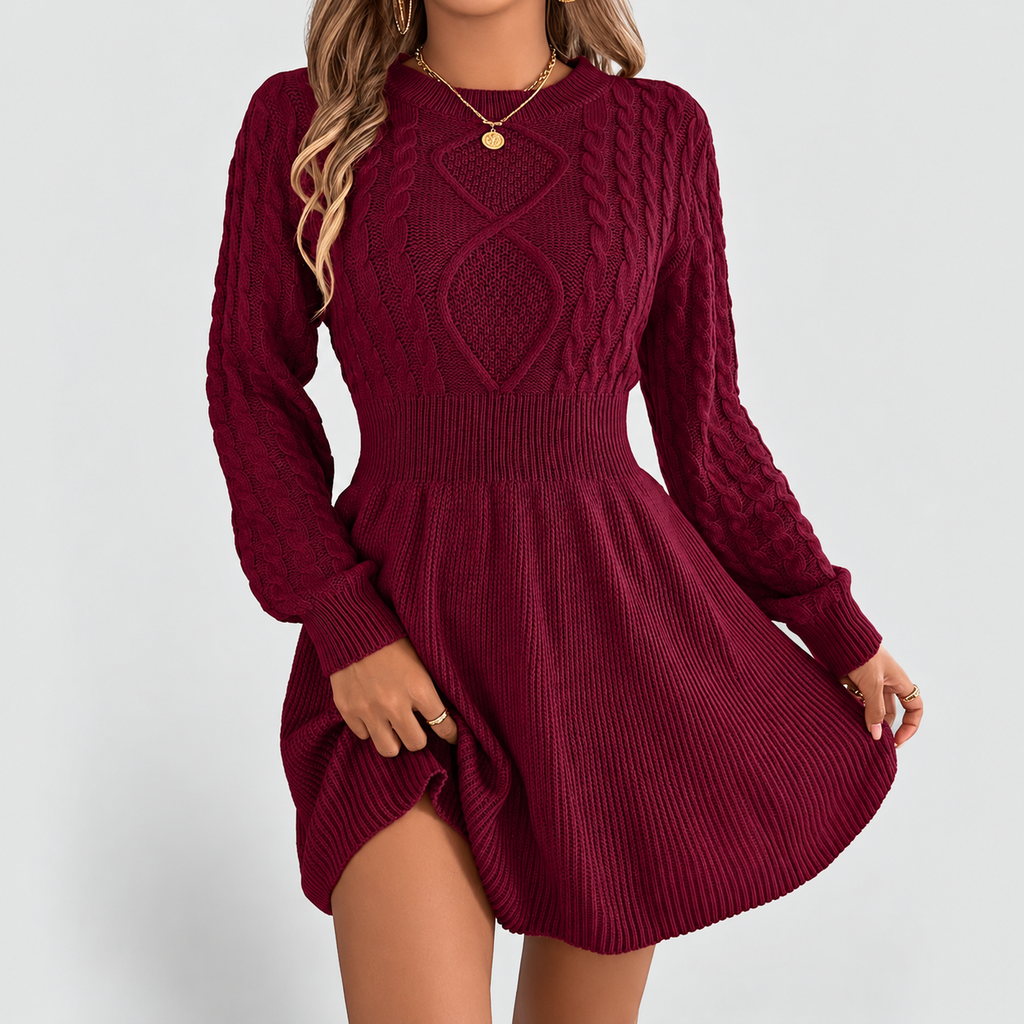 Gemma | Women’s Cable-Knit Fit-and-Flare Sweater Dress — product detail 8