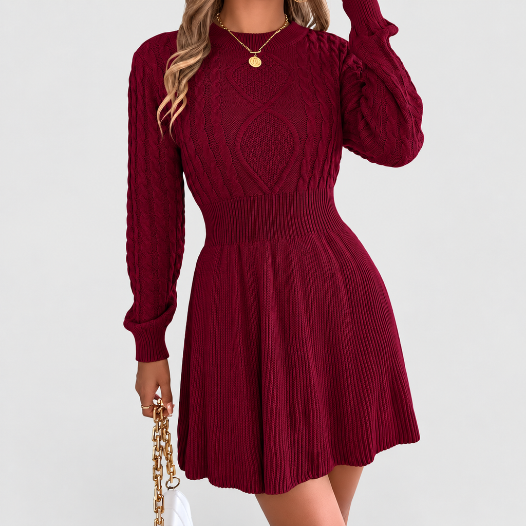 Gemma | Women’s Cable-Knit Fit-and-Flare Sweater Dress — product detail 9