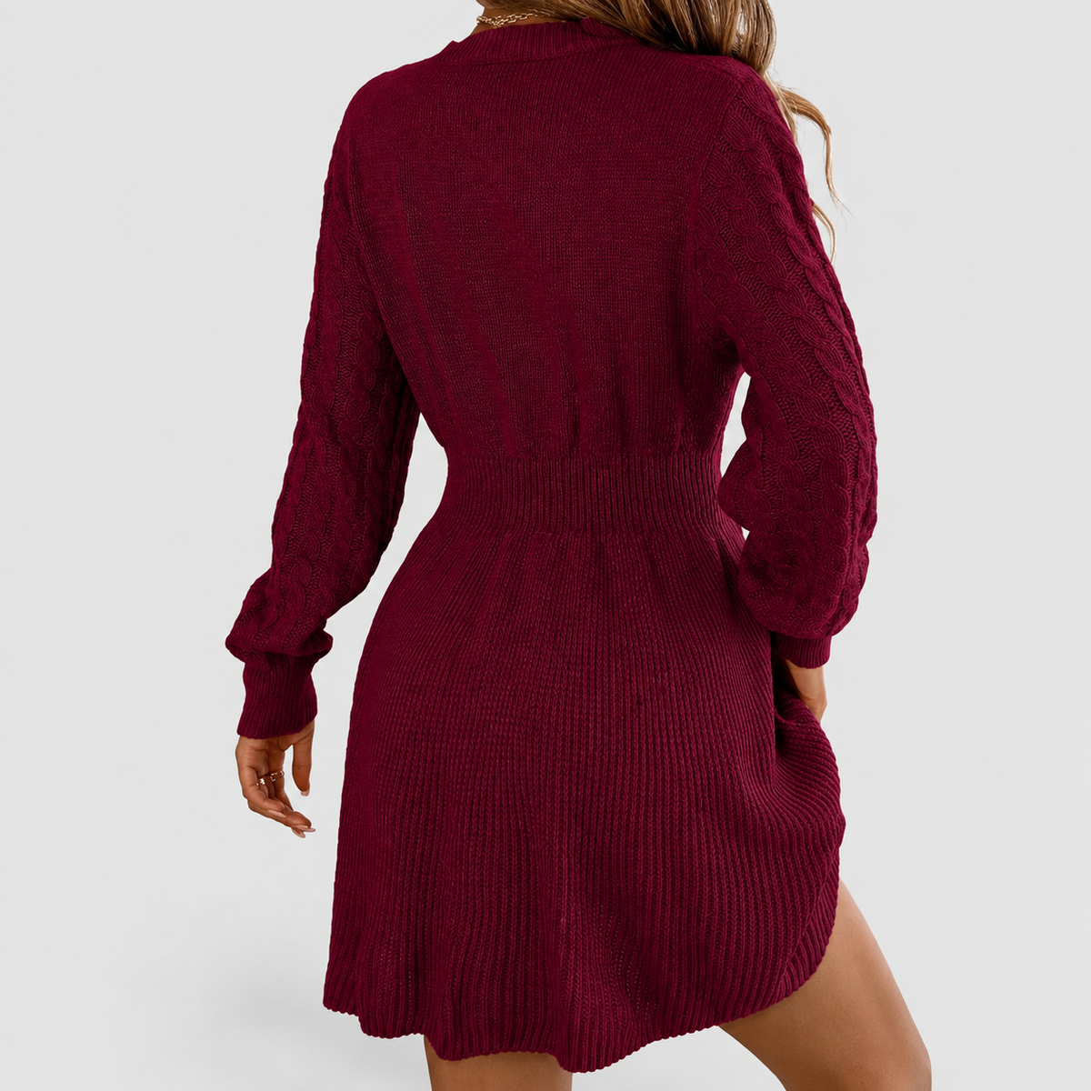 Gemma | Women’s Cable-Knit Fit-and-Flare Sweater Dress — product detail 10