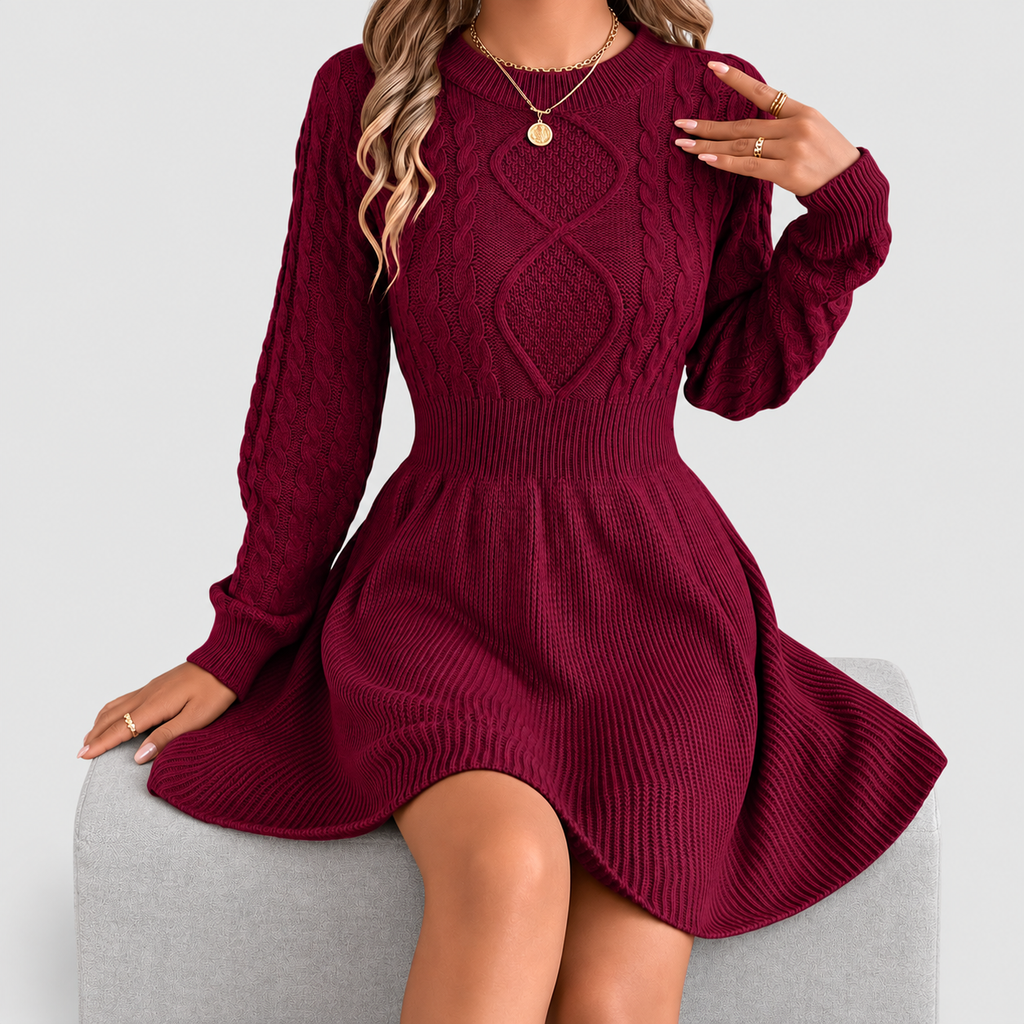 Gemma | Women’s Cable-Knit Fit-and-Flare Sweater Dress — product detail 11