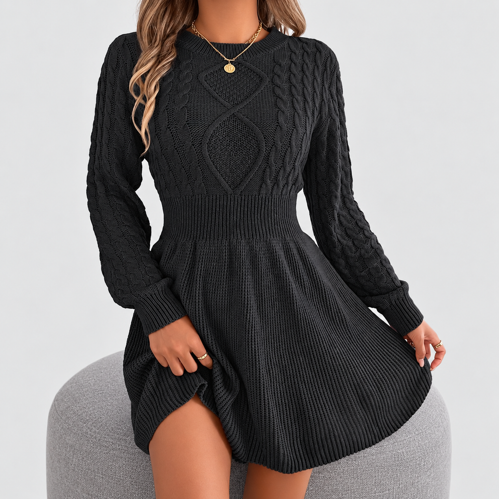 Gemma | Women’s Cable-Knit Fit-and-Flare Sweater Dress — product detail 12