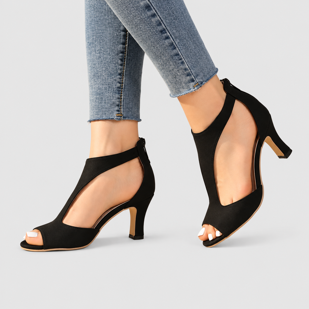 Genevieve-Claire | Women’s Open-Toe Ankle-Strap Heels — Black