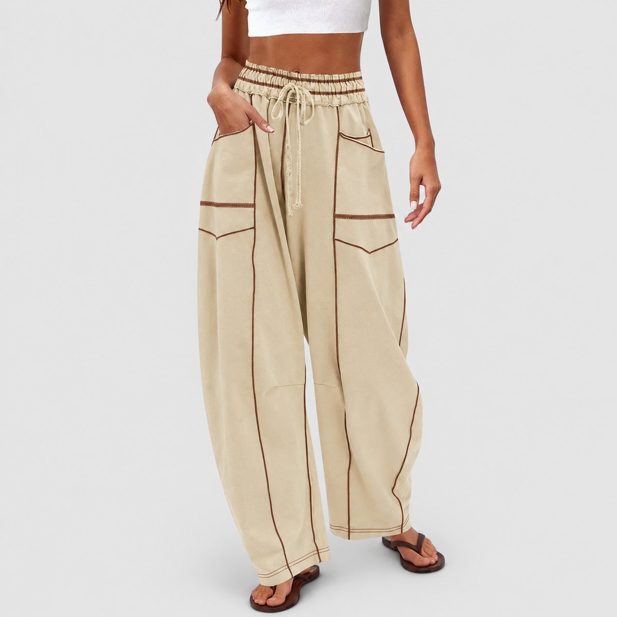 Georgiana | Women’s Wide-Leg Drawstring Pants — White