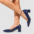 Georgina-Claire | Women’s Croc-Embossed Pointed-Toe Block-Heel Pumps — Navy