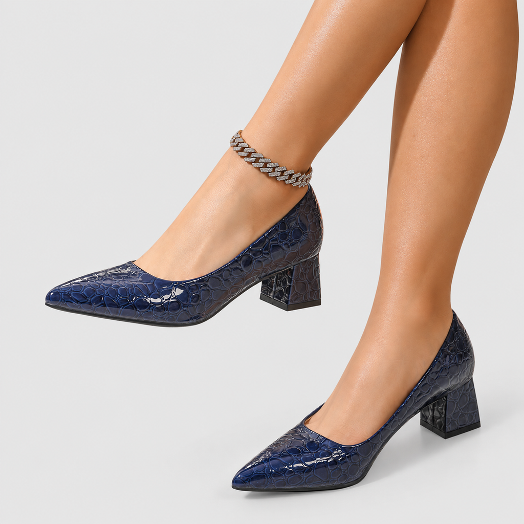 Georgina-Claire | Women’s Croc-Embossed Pointed-Toe Block-Heel Pumps — product detail 2